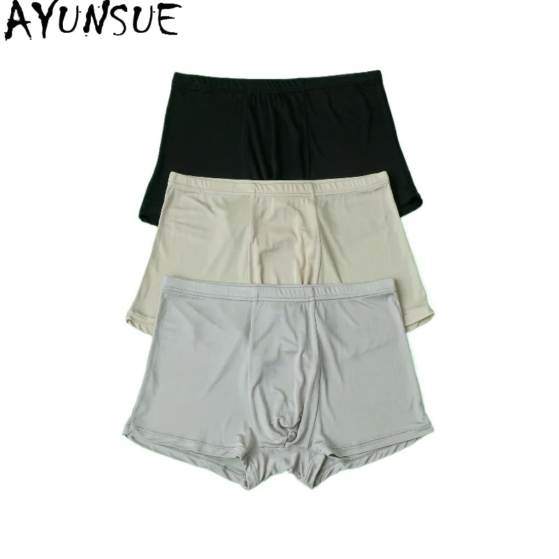 AYUNSUE 100% Mulberry Silk Boxers for Man Mid Rise 42 Needle Craft Underwear Ultra Thin Lightweight Summer Comfort Underpants