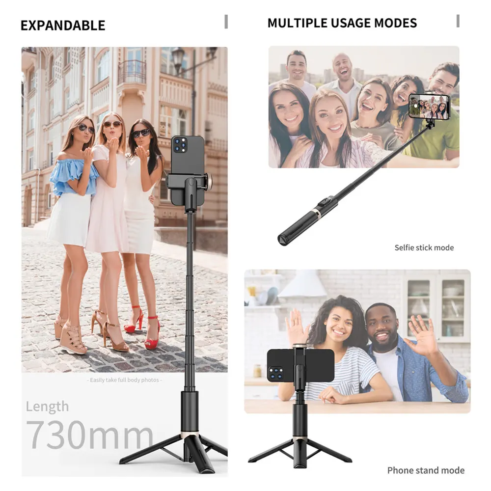 Bluetooth Wireless Handheld Selfie Stick Tripod Extendable Monopod with Remote for Huawei iPhone 14 13 Pro Max Xiaomi Phone Live