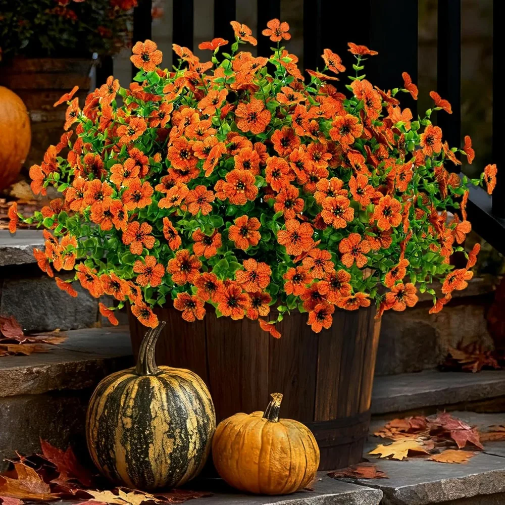 

16 Bundles Artificial Mums Fall Flowers for Outdoors, Faux Fake Mums for Outdoor Planters Autumn Decorations,UV Resistant Silk