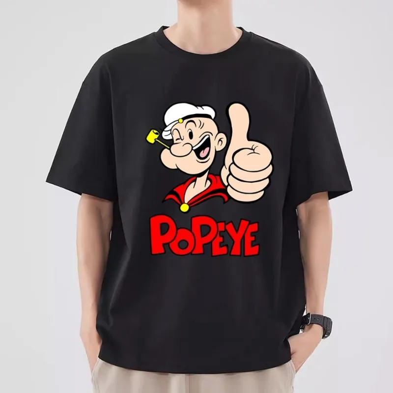 P-Popeye Cartoon T Shirt Men Couple Combination Clothes Short Sleeve Collar Fashion T-shirt Women Cotton