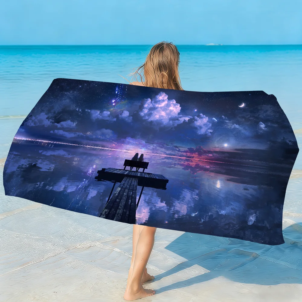 Romantic Night sky Towel Soft Lightweight Anti-Sand Large Beach Towel Quick-Drying Bath Sports Family
