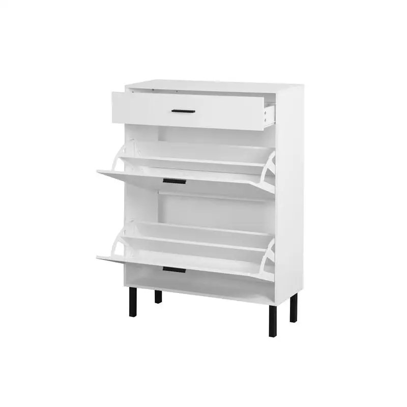 منظم رف تخزين الأحذية قائم بذاته مع أدراج وأرجل معدنية، وخزانة أحذية حديثة للمدخل مع درجين قابلين للطي لـ