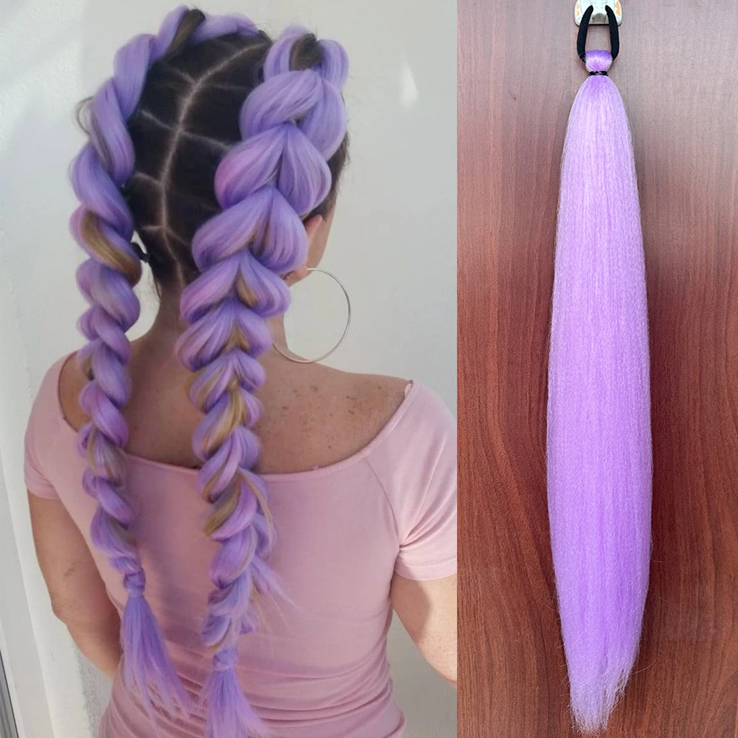 وصلات ذيل حصان صناعية طويلة مستقيمة باللون الأرجواني مع شريط مطاطي مرن إكسسوارات شعر ذيل حصان مضفرة ذاتية الصنع لجميع القديسين #1