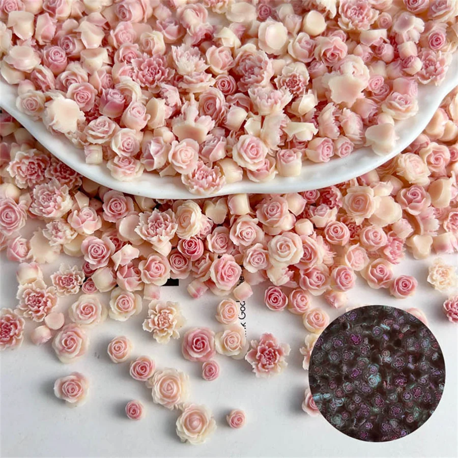 20pcs Fashion Mixed Gradient Rose Resin Nail Art Charms Multi Kawaii Flower Nail Decorations Rhinestones DIY Jewelry Accessories