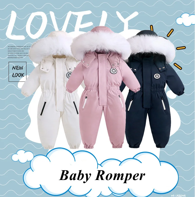 30 Winter-Babykleidung Verdickter Warmer Strampler Plus Fleece-Jumpsuit Schneeanzüge Mädchen Jungen Kapuzenjacken Skianzüge Kindermantel Oberbekleidung – Detail 7