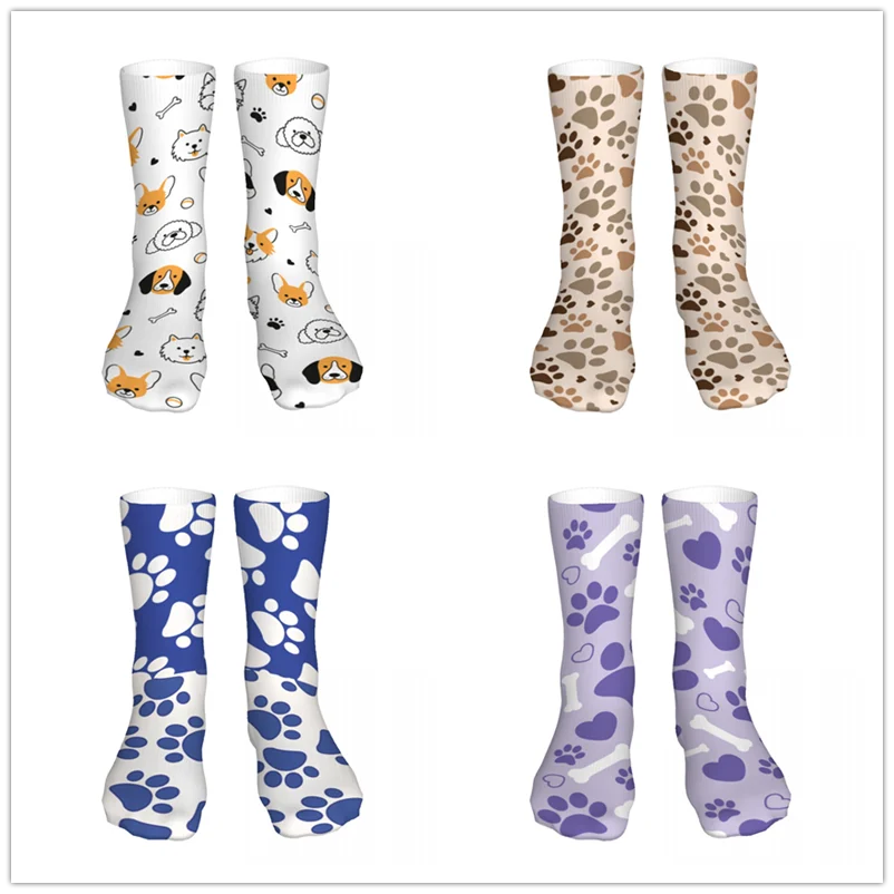 

Dogs Pattern With Bones And Paws Mens Womens Funny Crew Socks Cool 3D Printed Design Socks Fashion Comfortable Basketball Socks