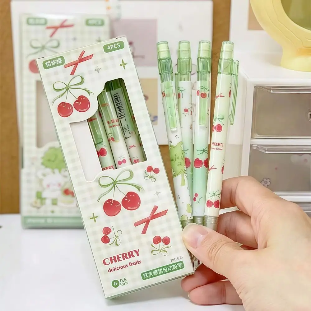 4Pcs/Box 0.5MM Cherry Mechanical Pencils with Eraser Smooth Writing Press Automatic Pencil Erasable Durable Student Pencils