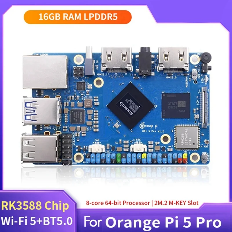 For Orange Pi 5 Pro Development Board 16GB RAM RK3588S 8Core 64Bit Wifi 5+BT5.0 M.2 M-KEY Slot Gigabit Ethernet Mini PC Durable