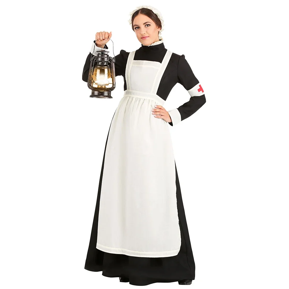 

Women Maid Cosplay Long Maxi Fancy Dress Long Sleeves Franch Maid Servant Cosplay Costumes For Halloween Party Dress Up