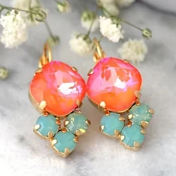 New Rainbow Zircon Pendant Earrings, Blue Zircon Earrings, Cute and Fashionable Women's Jewelry Accessories
