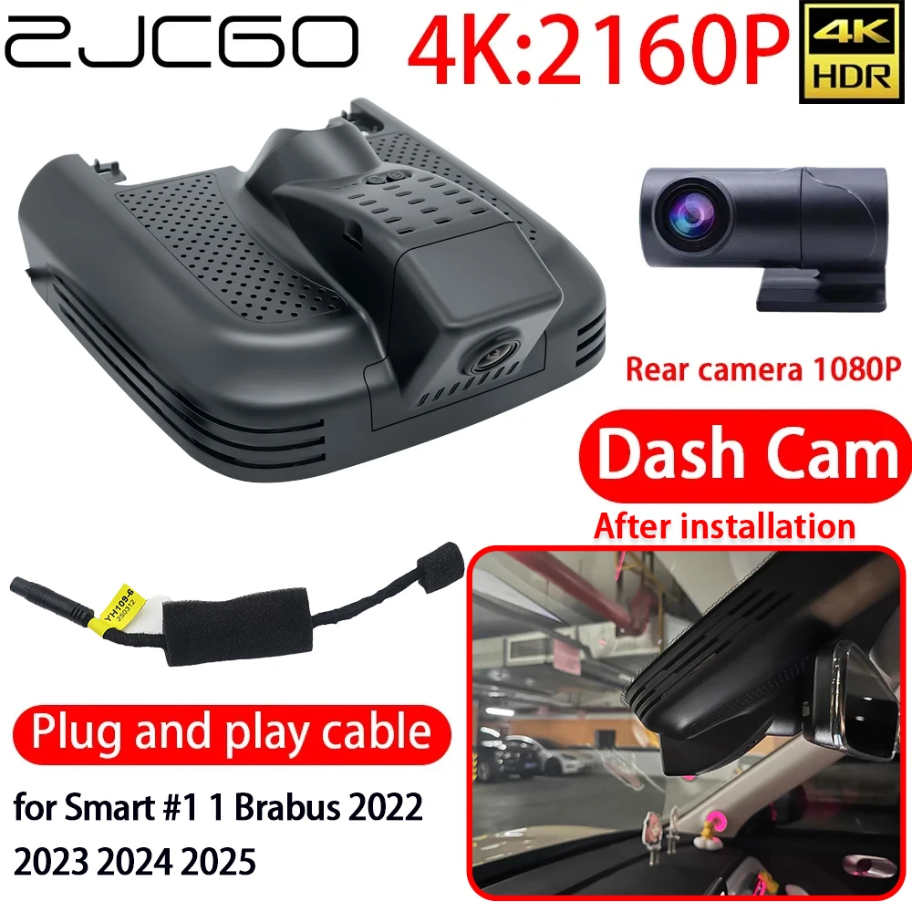 ZJCGO 4K Car DVR Dash Cam Wifi Lens Front Rear Camera 24h Monitor Video Recorder for Smart #1 1 Brabus 2022 2023 2024 2025