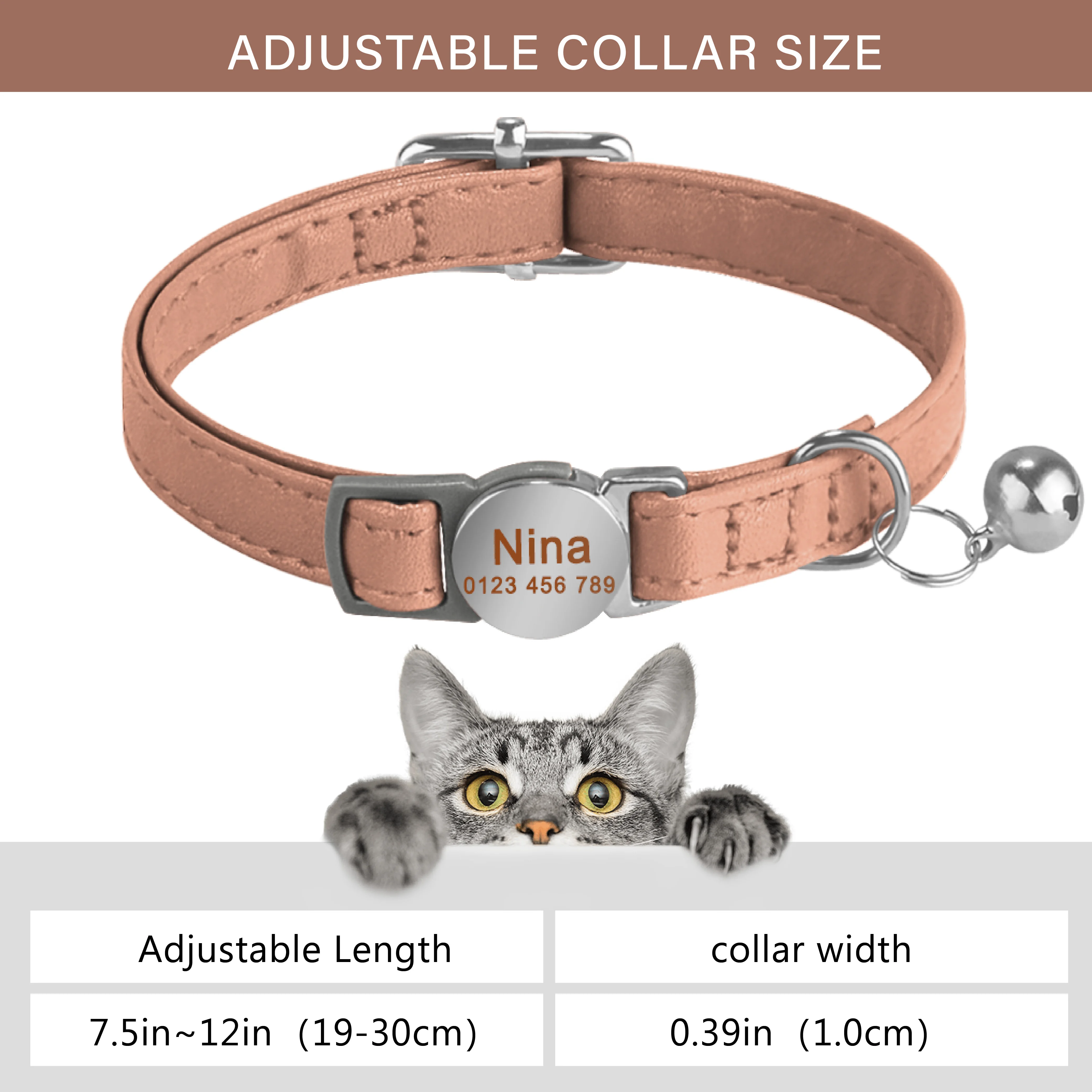 Personalized Free Engraving Pet Puppy Necklace Bell ID Custom Adjustable Breakaway Cute Pu Leather Customized Name Cat Collar