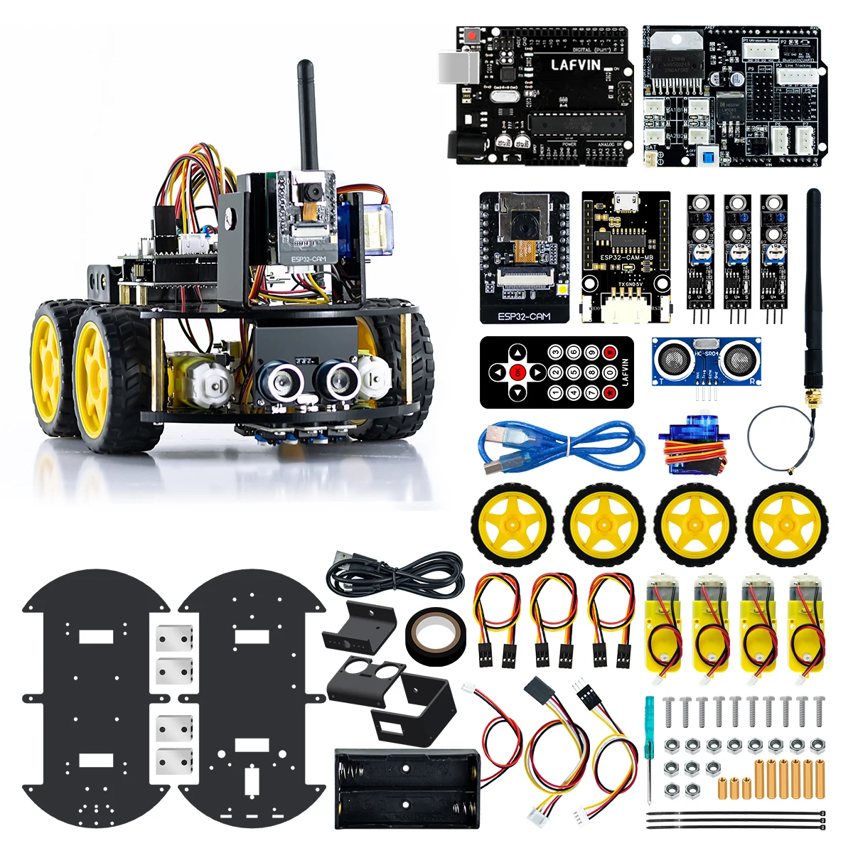 LAFVIN-Robot Starter Kit para Projeto Arduino, Carro Robótico Inteligente e Educacional, Câmera ESP32, WiFi, UNO R3
