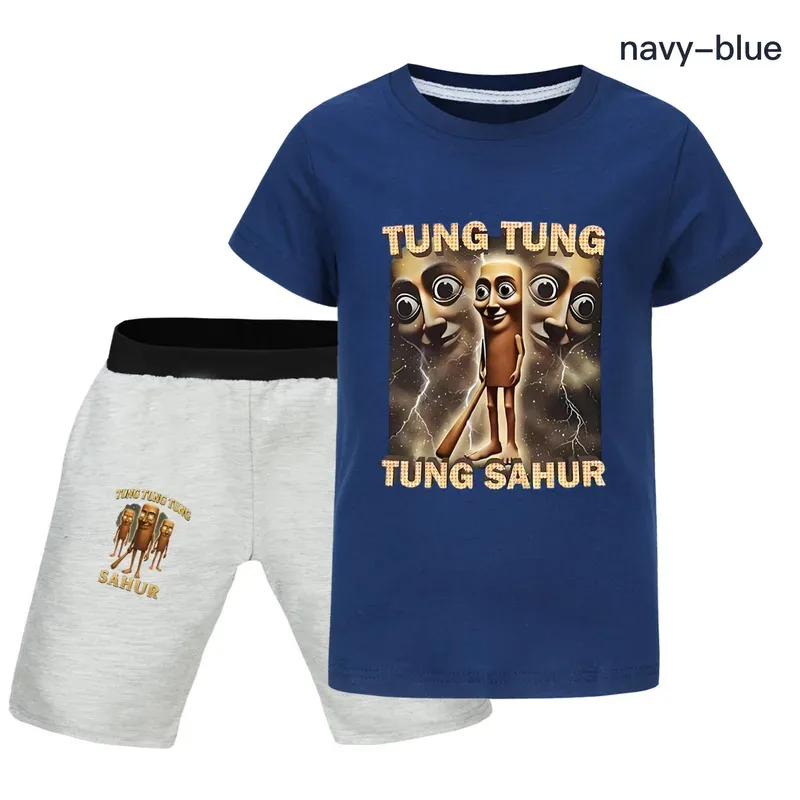 تونغ تونغ تونغ صحور الصبي ملابس الصيف القطن قصير الأكمام تي شيرت + شورت زي الفتيات مجموعة ملابس رياضية كاجوال #5