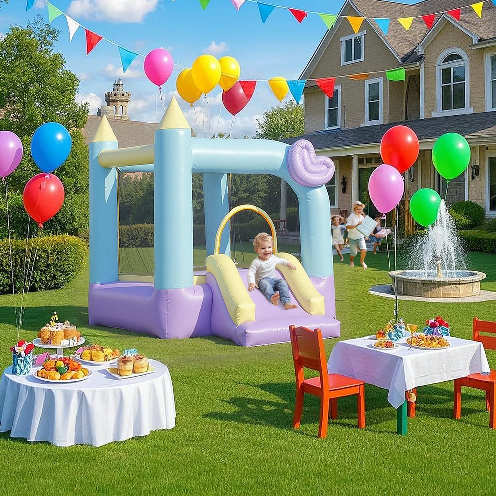 

Bounce House, Inflatable Bouncer with Air Blower, 98" x 65" x 79"