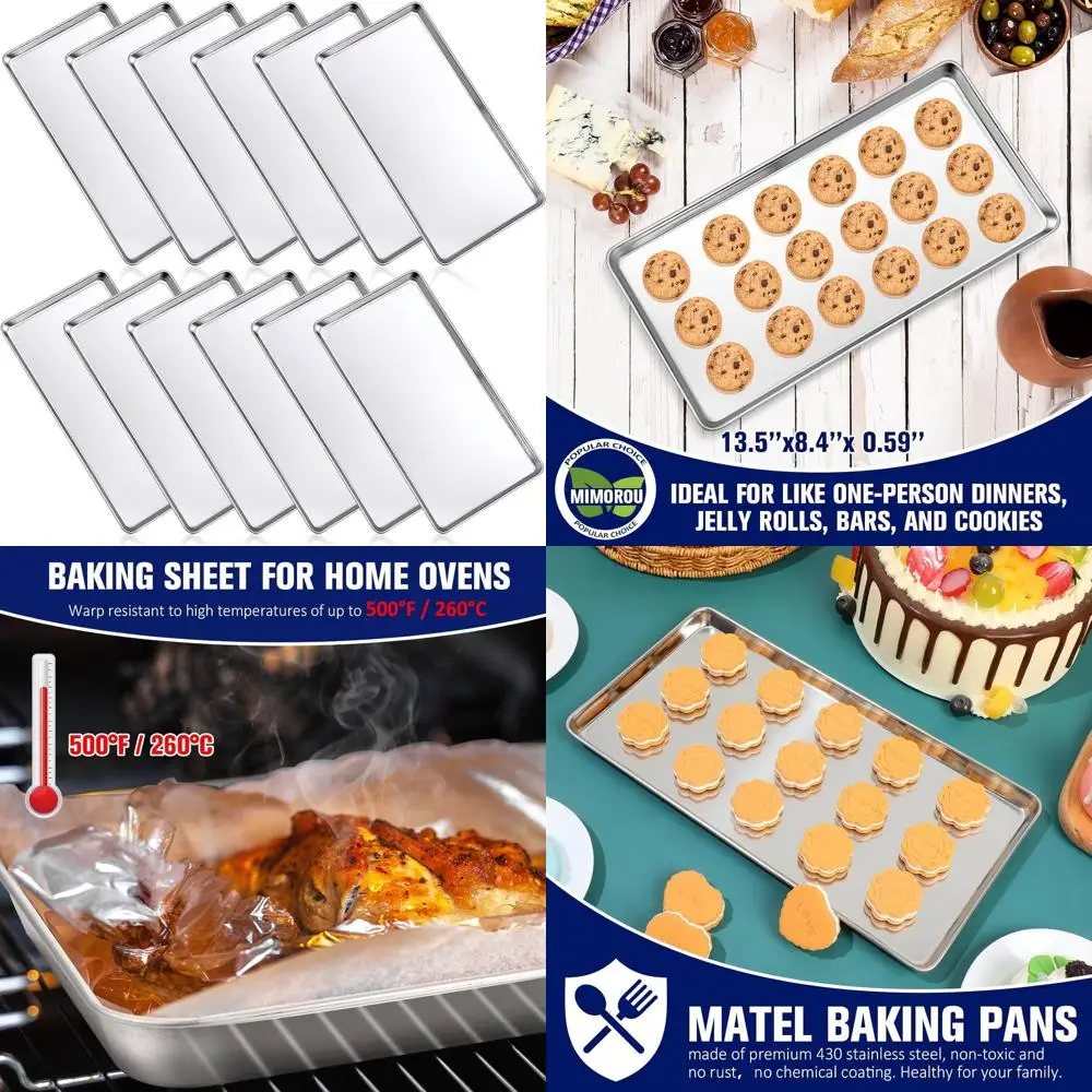 

Professional Stainless Steel Baking Sheets, 12-Pack, Small Rectangle Cookie Pans, Oven and Dishwasher Safe, 13.5 x 8.4