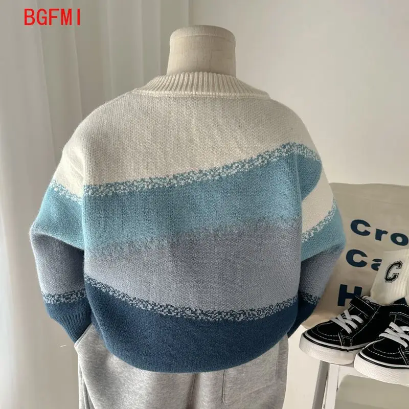 Autumn Winter Children's Clothing for Boy Thicke Knitted Sweater Round Neck Korean Kids Pullover Sweater Handsome Boy Sweater