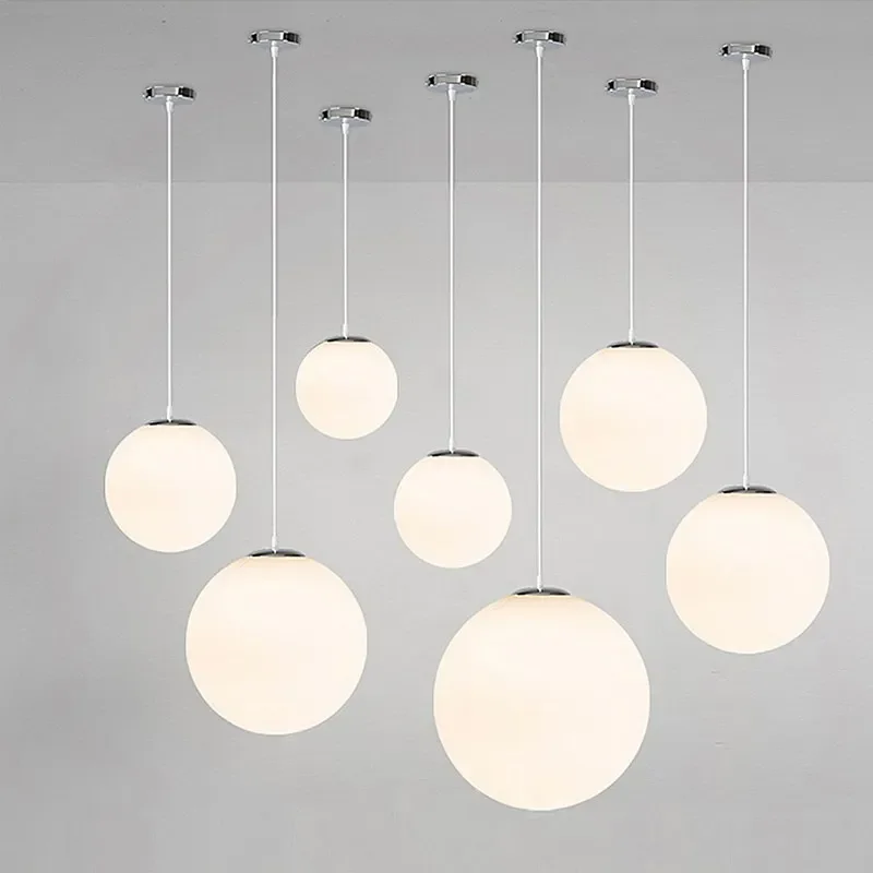 LED Modern Glass Pendant Lights Minimalist Milk White Bubble Ball Hanging Lamps For LVing Room Dining Room Bedroom Home Fixtures