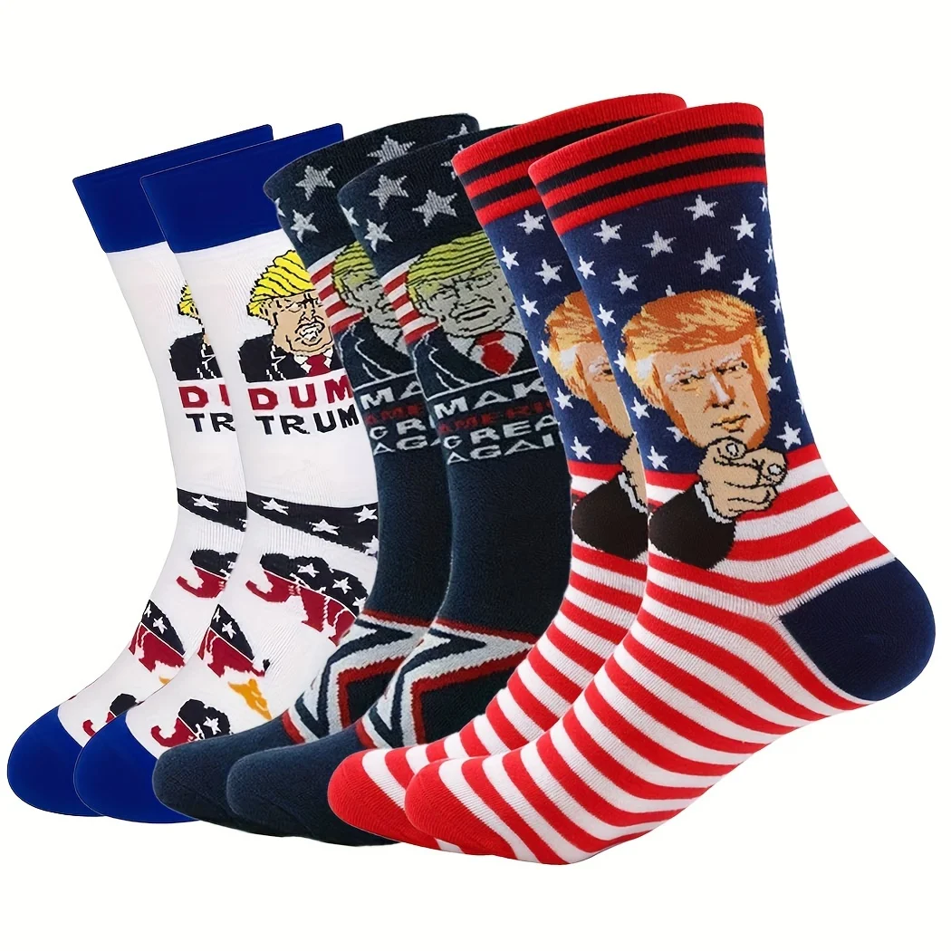 Novelty President Donald Trump Crew Sock Men Cotton Spoof Funny Harajuku Streetwear Hip Hop Skateboard Sports Long Socks