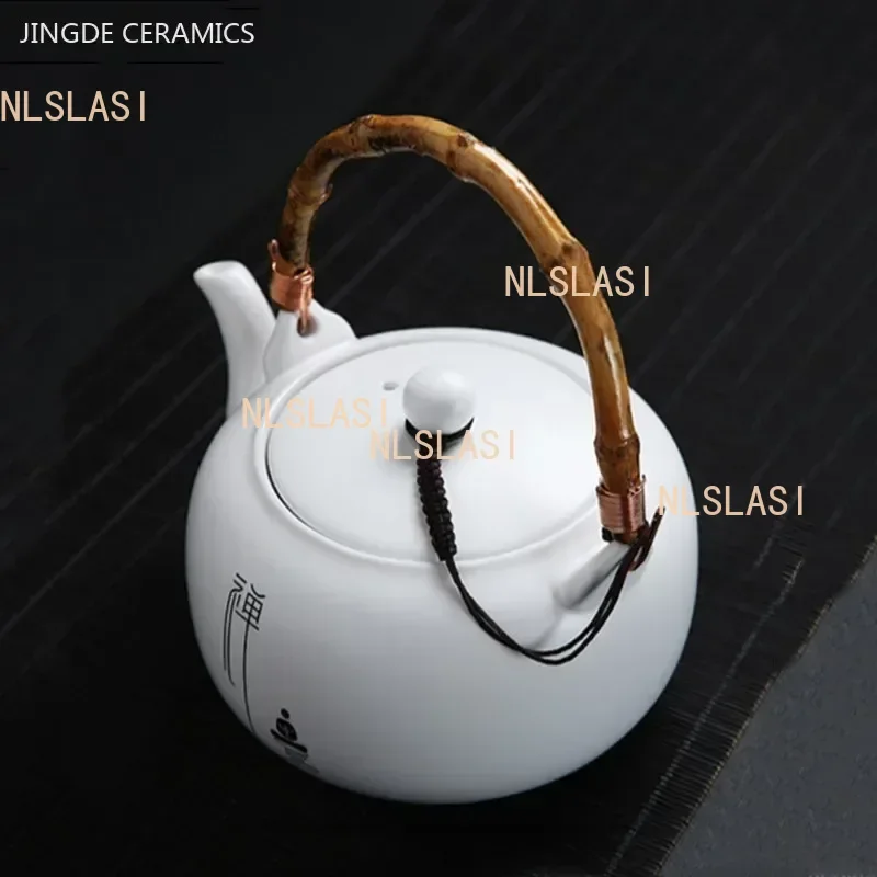 680ml Large Capacity Ceramic Teapot Zen Beam Pot Home Beauty Tea Set White Porcelain Tea Infuser Traditional Tea Accessories - view 4