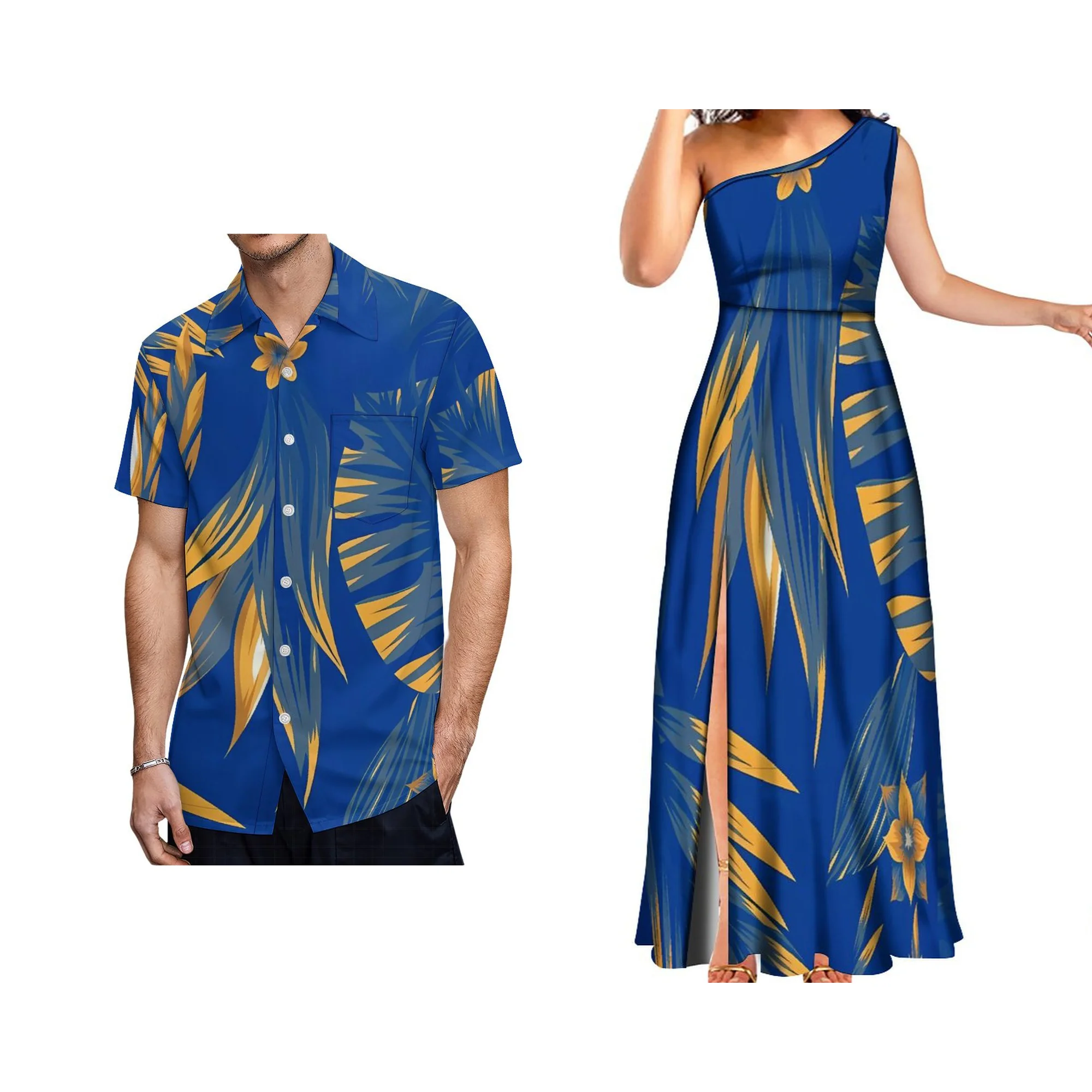 Wholesale Custom Plus Size One Shoulder Sleeveless Maxi Slit Dress Polynesian Tribal Print Long Party Evening Dress Women view 3