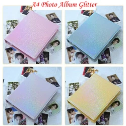 A4 4 Ring Photocard Binder Glitter PU Leather Pink Gold Black Photo Album 4x6 10x15 Postcard Baseball Polaroid Trading Card Book