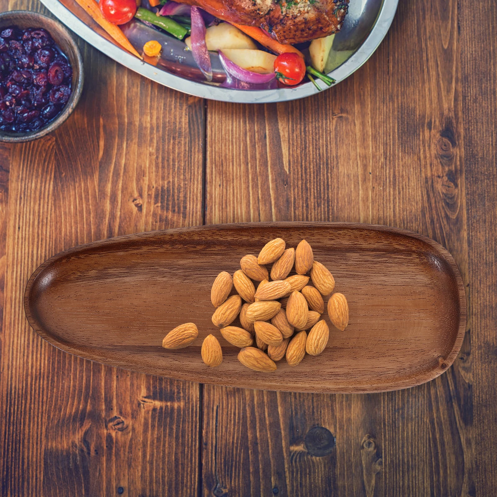 

Wooden Serving Natural Acacia Wood Fruit Tray Multi-Functional Snack Dessert Bread Display Household Tea Tray For Kitchen Bar