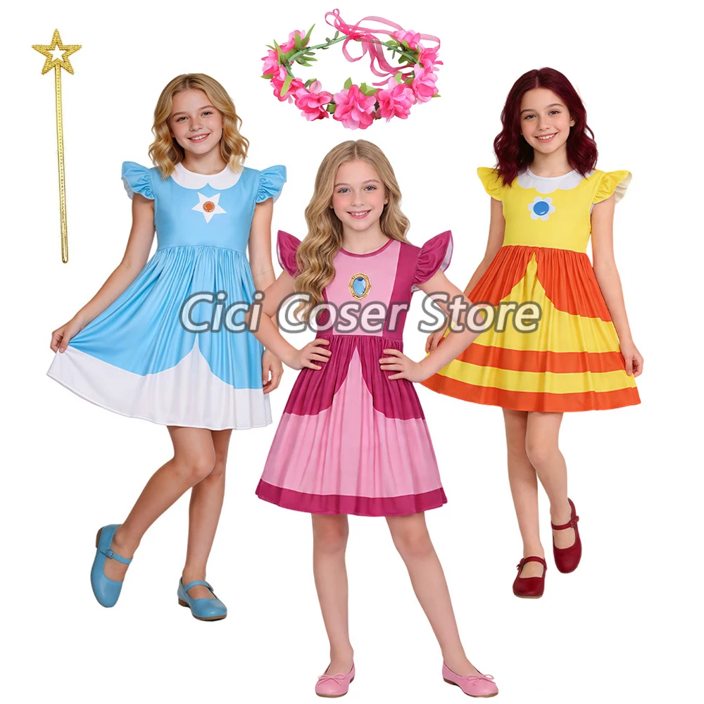 

Anime Super Brother Galaxy Princess Rosalina Cosplay Costume Peach Princess Dress For 110-150cm Halloween Party Carnival Outfits