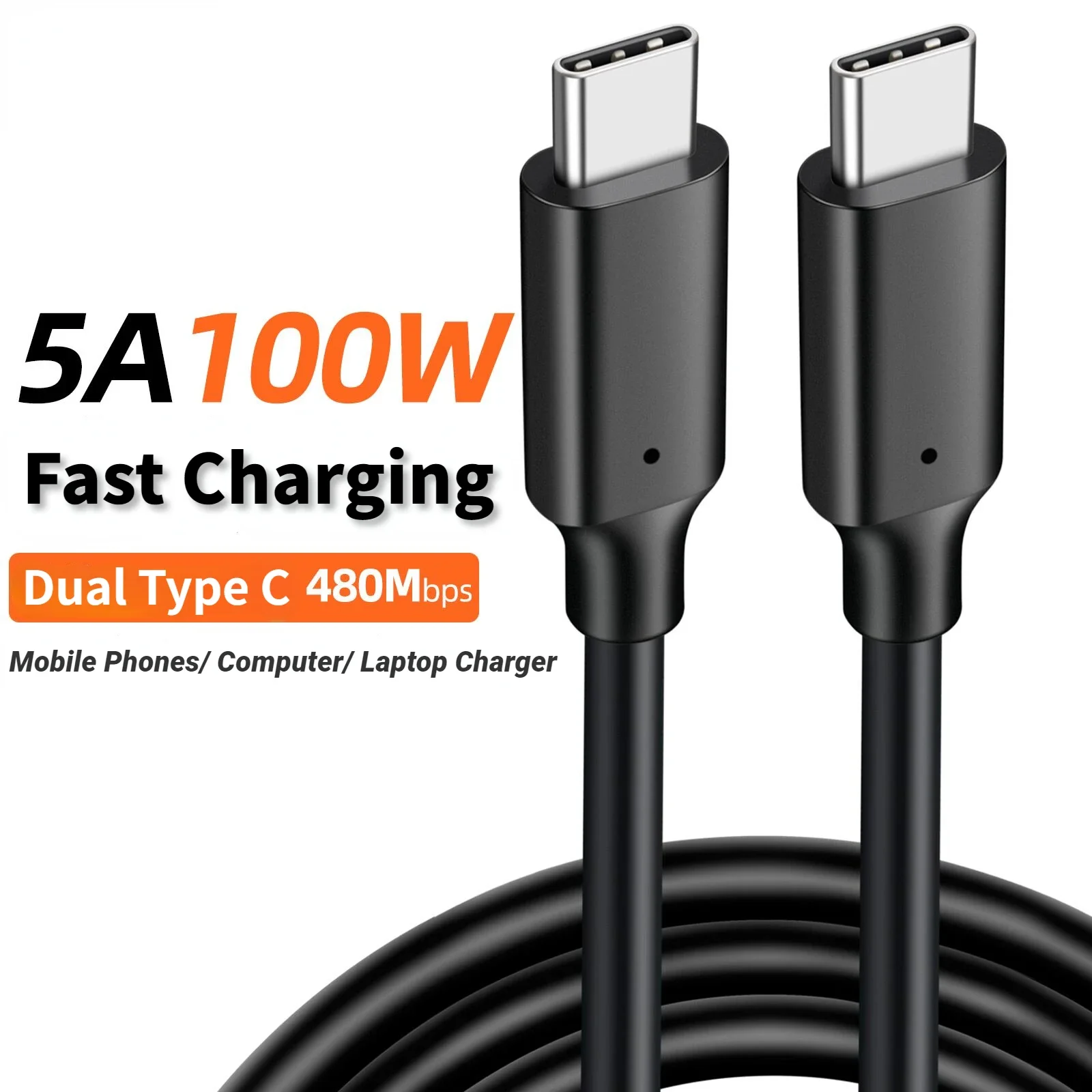 5A 100W USB C TO Type C สายชาร์จเร็ว PD3.0สายดาต้าสำหรับโทรศัพท์แล็ปท็อปคอมพิวเตอร์ MacBook ชาร์จเร็วสาย USB-C 2M