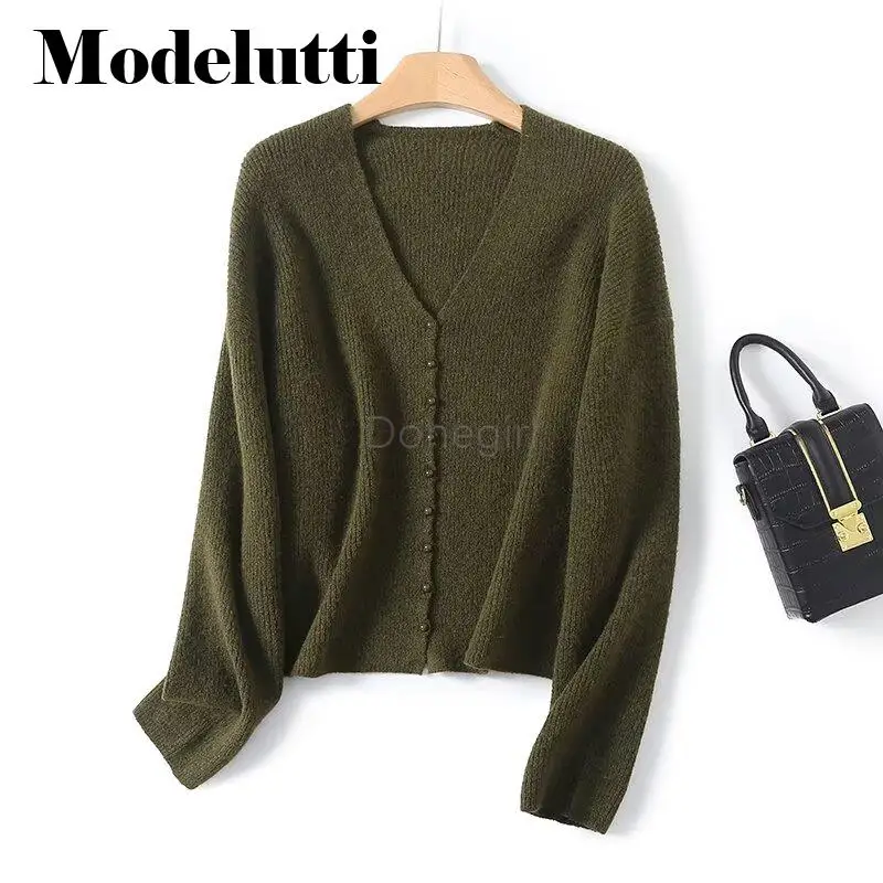 

Donegirl 2024 Women Spring Autumn New Solid V-neck Commute Knitted Sweater Cardigans Elegant Casual Simple Tops Female Chic