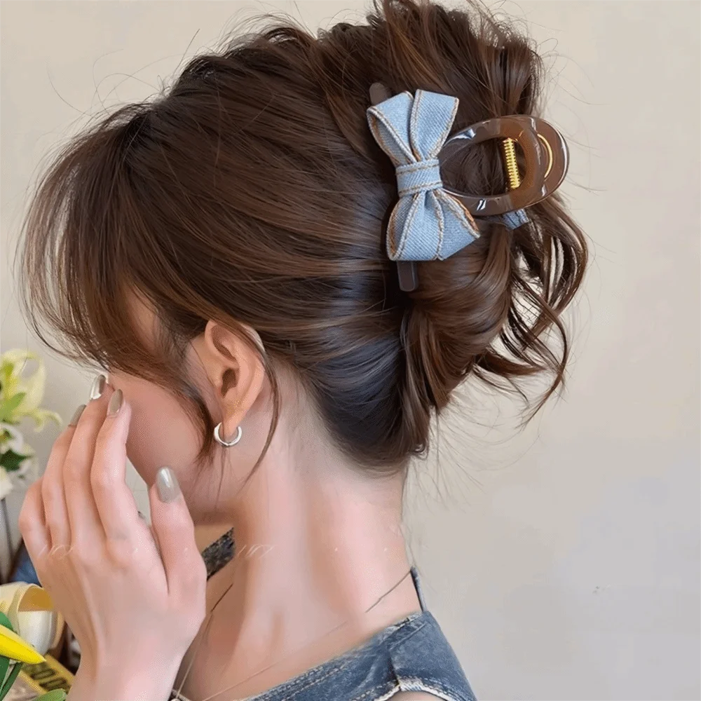 

Korean Fashion Large Size Denim Bow Hair Clip Transparent Versatile Hair Claw Hairpin Women Girls