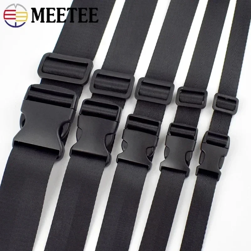 2/5Sets Meetee 20-50mm Nylon Webbing Tape Release Buckles Tri-Glide Sliders Bag Side Clasp Strap Ribbon Sewing DIY Accessories