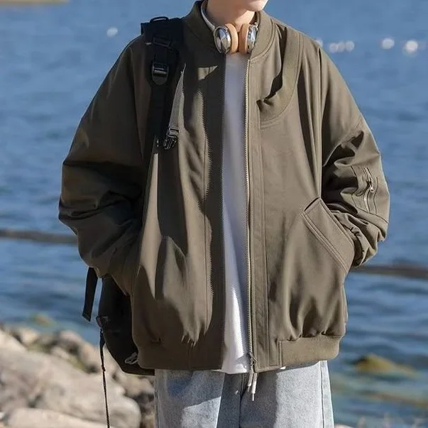 

Men's Pilot Sle American High Street Baseball Jaet Autumn Winter New Faion Workwear Thiened Fce Collar Long Sve