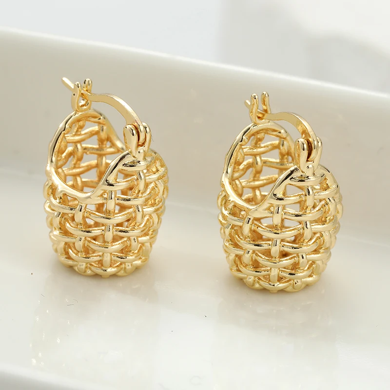 Creative Design Basket Shape Hollow Pendant Earrings For Women Small Cute Gold Color Accessories Party Casual Jewelry