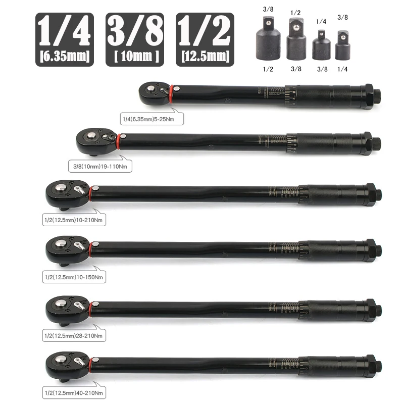 5-210N.m Torque Wrench 1/2'' 3/8'' 1/4'' Square Drive Preset Bicycle Torques Key Two-way Ratchet Car Bike Automotive Hand Tools