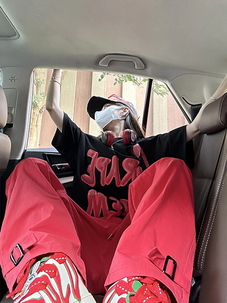 

American Retro Red Work Pants Men's Trendy Brand Summer Dopane High Street Profional Hiking Mountain Climbing Pants