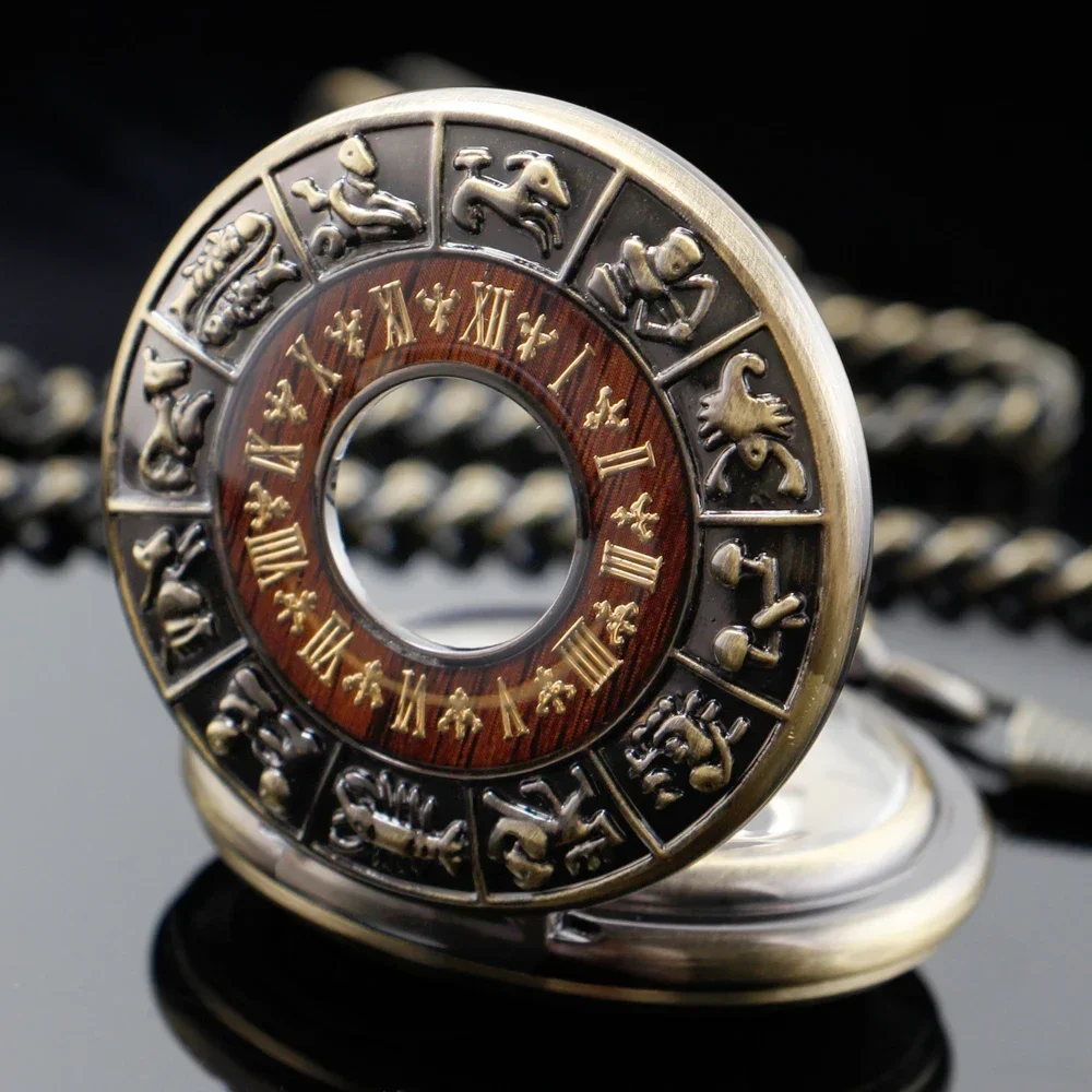 Hollow Bronze Steampunk Pendant for Men Women Hand Winding Mechanical Pocket Watch Roman Numerals Skeleton Watches FOB Chain