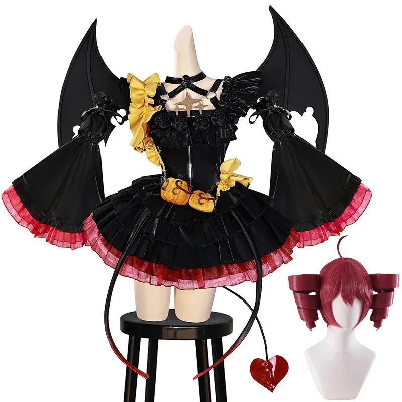 

l2025l Новый Хэллоуин Тето Косплей Костюм Крылья Парик Маленький Дьявол Униформа Платье Женщины Карнавальная Вечеринка Ролевые Наряды