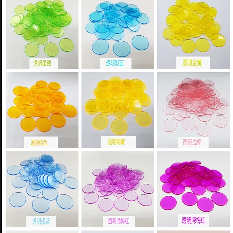 Bingo Chips Marcadores Cartões De Jogo, Cartões De Plástico Para Crianças De Sala De Aula E Carnaval, 100PCs, 19mm Contagem