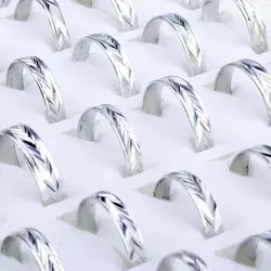 Wholesale 100Pcs/Lot Vintage Silver Color Rings For Women Men 3-4mm Width Metal Carved Aluminum Ring Party Jewelry Accessories