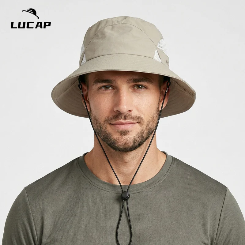 Outdoor Sun Protection Fisherman Hat Attachable Sunglasses Large Brim Mesh Quick-Drying Sun-Shading Fishing Hat Hiking Trekking