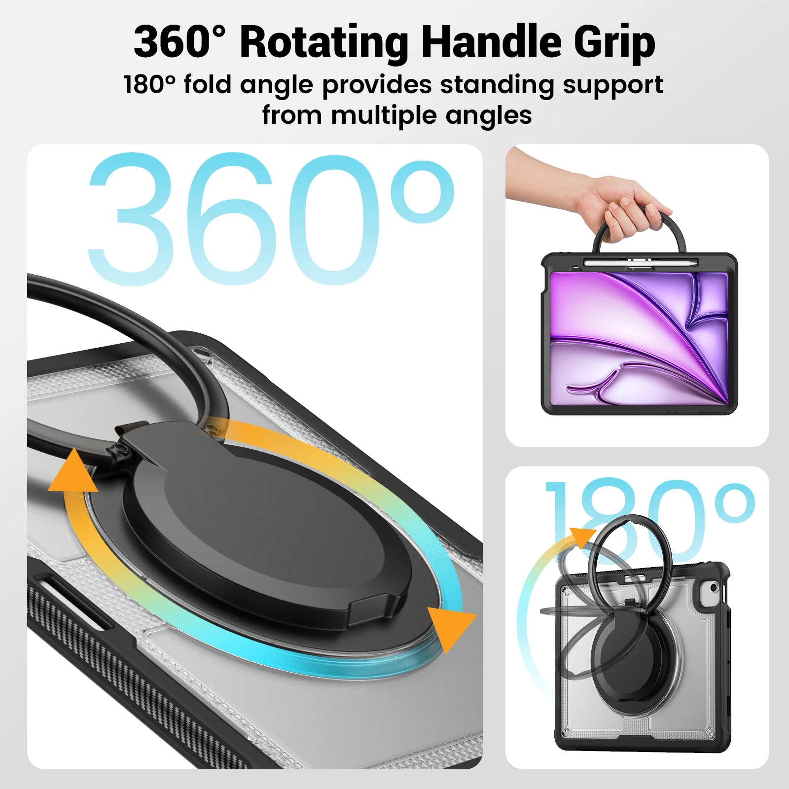 حافظة شديدة التحمل لجهاز iPad Air 13 2024 2025 M3 M2 مقاس 13 بوصة 360 ° حامل معصمه دوار غطاء لوحي مقاوم للصدمات مع فتحة قلم #3