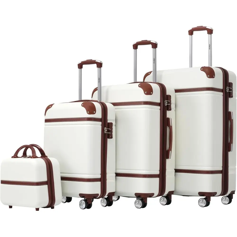 

3-Piece Expandable Spinner Luggage Set with Cosmetic Case - Vintage White (20, 24, 28)