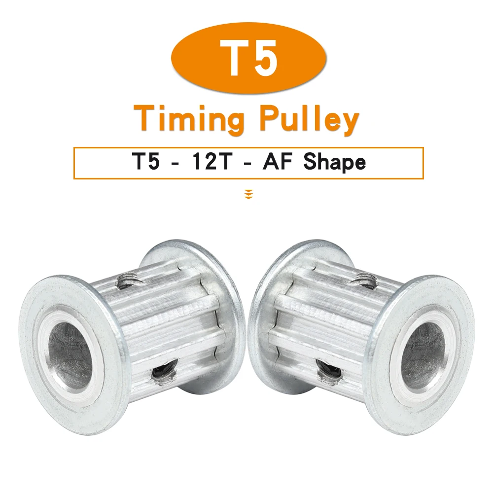 Timing Pulley T5-12T Bore Size 5/6/6.35/7/8/10mm Alloy Wheels AF Shape Teeth Pitch 5 mm Match With T5 Width 10/15 mm Timing Belt