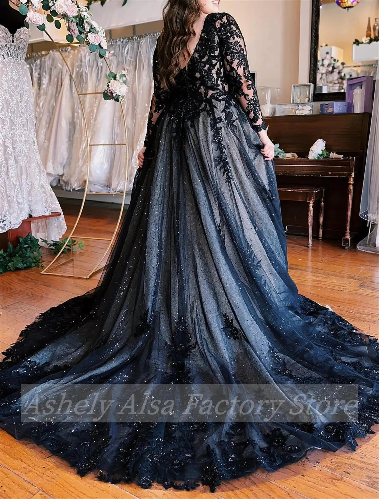 Dostosowane suknie wieczorowe Plus Size z długim rękawem V Neck Lace Applique A Line Women Mother's Wedding Party Formal Occasion Gown