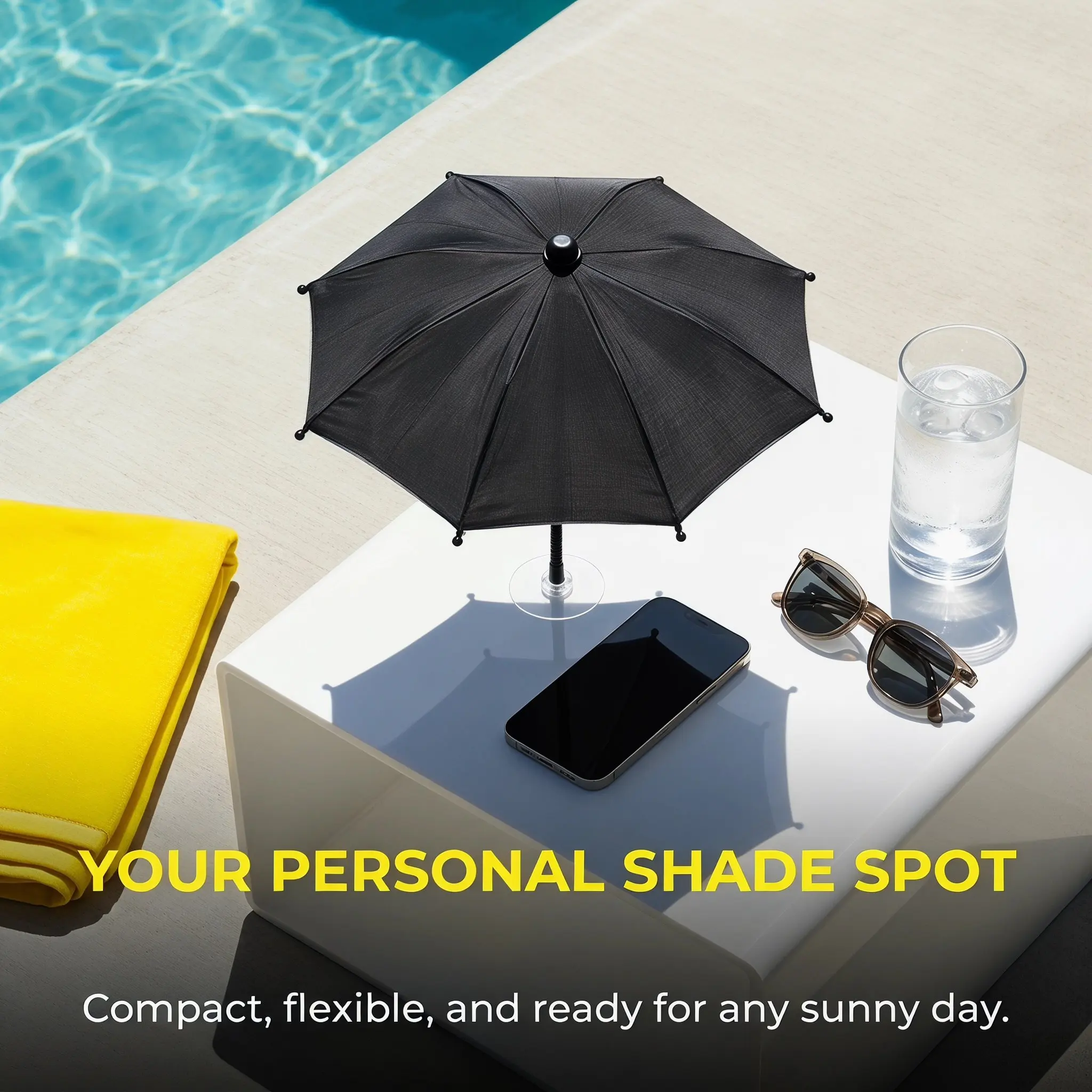 Mini Sun Shade Umbrella with Windproof Base Protects Drinks from Sun Wind Debris and Light Rain for Pool Tabletop Camping Patio