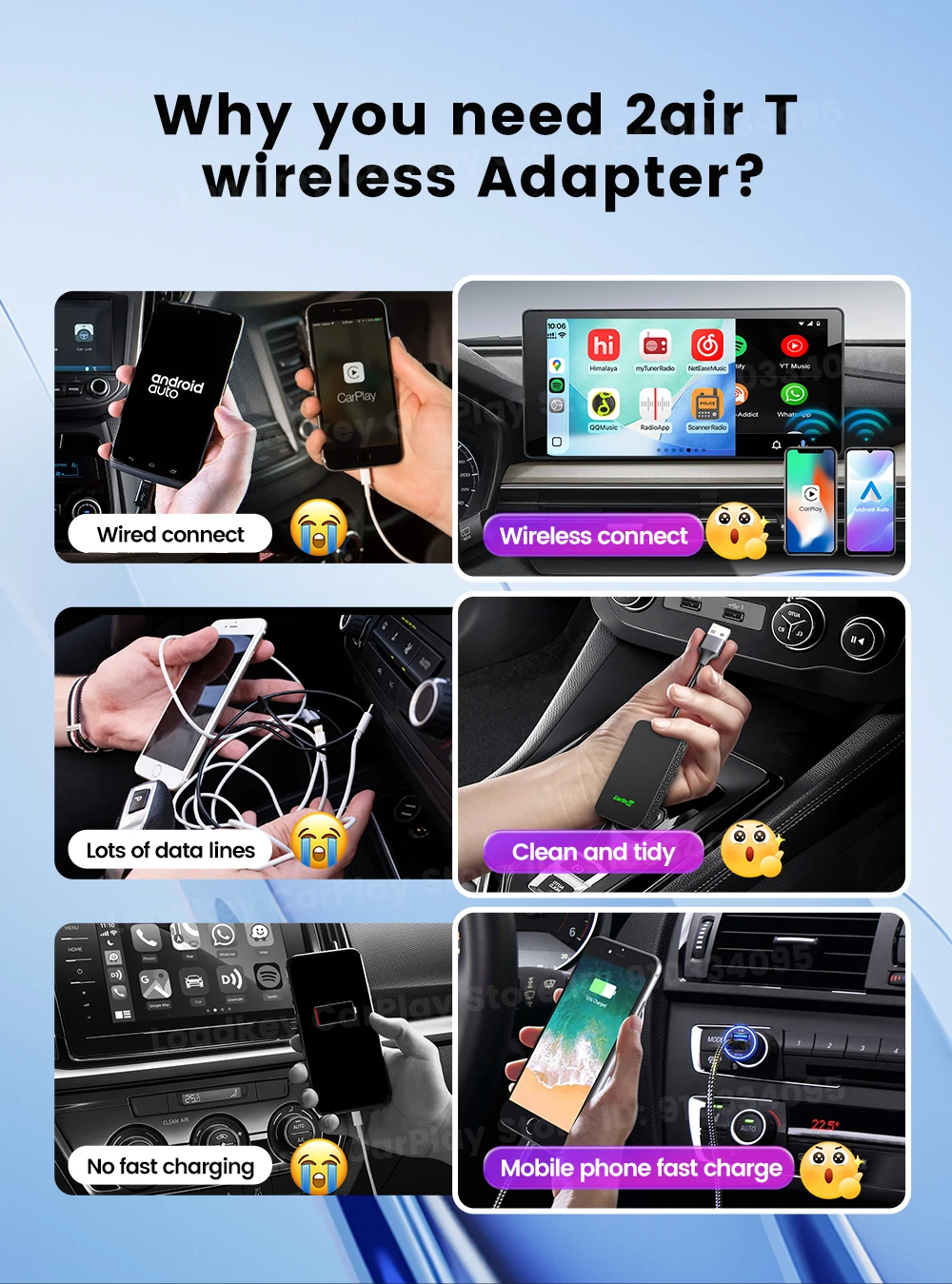 Carlinkit 5.0 2air Wireless CarPlay Android Auto Wireless Adapter 2in1 Plug and Play Auto Connection 5.8Ghz WiFi Bluetooth GPS