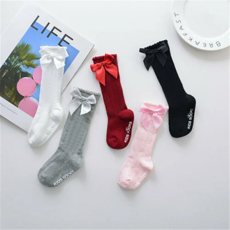 

Girls' Tube Socks Solid Color Bowknot Letter Printing Fashion Breathable Warm Stockings