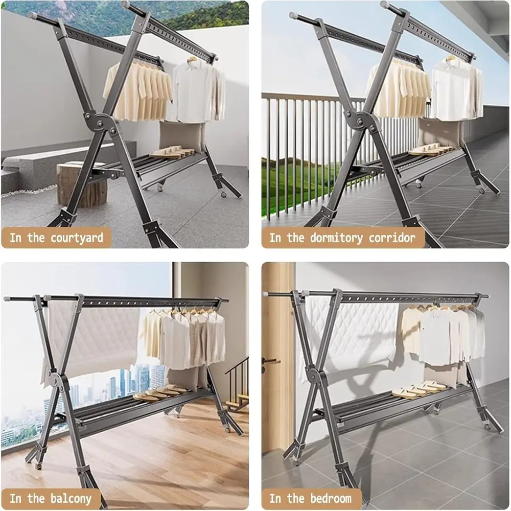 Sturdy Dual-Purpose Clothes Drying Rack for Indoor or Outdoor Use, Suitable for Heavy Loads and Various Garments