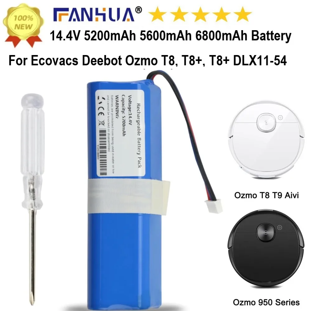 14.4V 6800mAh Battery For Ecovacs Deebot T5 T5MAX T5POWER T8 T8Prower T8AIVI T9Prower T9AIVI T9MAX T10 T20 X1 X2 Sweeping Robot